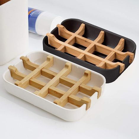Porte-savon En Bambou - Bac À Égouttage Pour Savon Solide - Usage Salle De Bain Douche Cuisine - 2 Pièces (1/5)