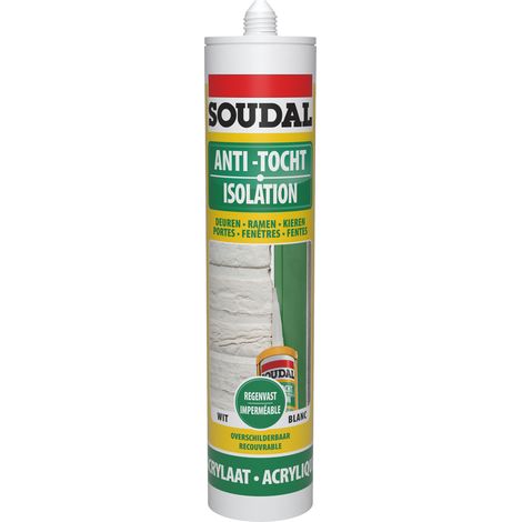 Mastic peintre imperméable - Mastic acrylique imperméable et résistant au vent - Soudal - Cartouche de 290 ml Blanc (1/2)