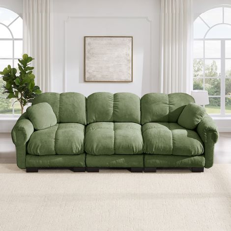 3-Sitzer-Cloud-Sofa aus grüner Chenille, 260 x 86 x 90 cm, mit 2 Dekokissen OKMYHOME (1/5)