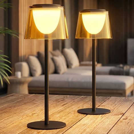 Lampada da tavolo a LED per esterni ricaricabile lampada da tavolo per interni esterni neri lampada da giardino touch dimmer USB, color pesca, metallo, 1,8W 150lm bianco caldo, DxH 13x34 cm, set di 2 (1/5)