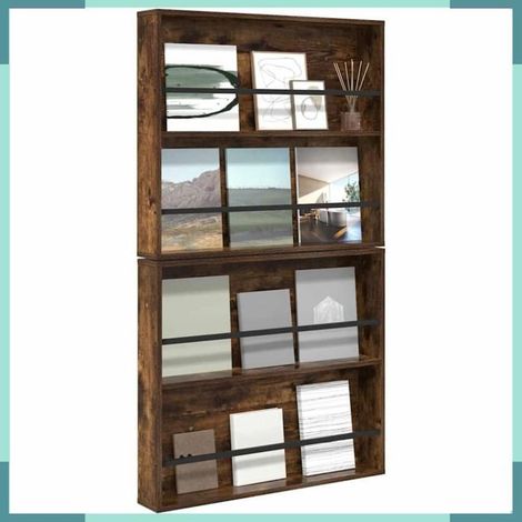 Étagère à magazines - Modèle 890845 - Chêne fumé - 2 étagères - 80 x 12 x 70 cm (1/5)