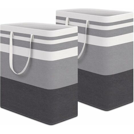 Pair - 2 grands paniers à linge, 100L chaque panier de linge imperméable et autoportant, panier à vêtements élevés pliables avec des poignées étendues pour les jouets dans le dortoir et le gris gradie (1/5)