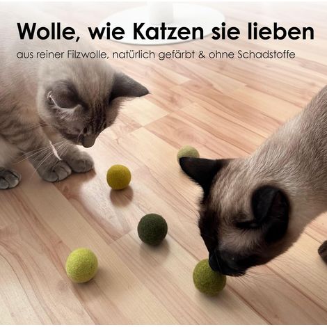Lot de 6 balles en feutre pour chat - Jouet pour chat - Balles en feutre - Jouets 100 % laine - Jouet naturel pour chaton - Balles de jeu équitables du Népal - Vert (1/5)