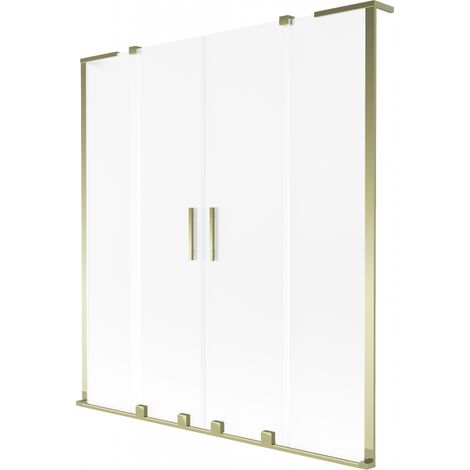 Mexen Velar L Duo paroi de baignoire à 2 panneaux coulissants 140 x 150 cm, givré, or brossé - 896-140-003-32-55 (1/2)