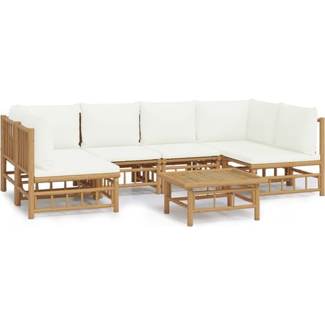 Maison Exclusive - Set Salotto da Giardino 7pz con Cuscini Bianco Crema in Bambù