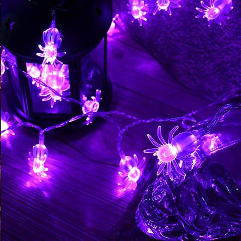 Guirlande Lumineuse Araignée - 40 Led Violettes - Alimentation Piles AA - Pour Décoration Intérieure Extérieure Halloween Fête - 600 cm (1/5)