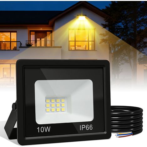 Jiubiaz LED-Fluter, LED-Strahler, IP66 Außenstrahler, 120° Abstrahlwinkel, 10W 1 Stück, Arbeitsleuchte Warmweiß 3000K