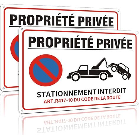 Pièces Panneau Interdiction De Stationner Aluminium, panneau propriété privée，30x20cm Pre-Drilled Holes, Protection Uv, Signalétique Parking avec Référence Légale R417-10 (1/3)