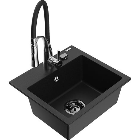 Mexen Milo lavello in granito a 1 vasca con miscelatore cucina Aster, nero - 6505-77-73450-07-B (1/5)