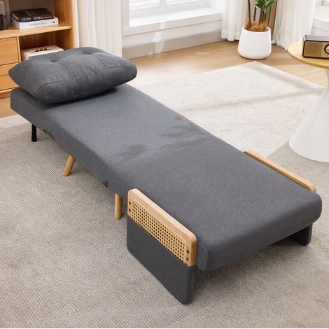 Poltrona relax 3 in 1 convertibile con funzione letto, schienale 5 posizioni, grigio DESVIAE (1/5)