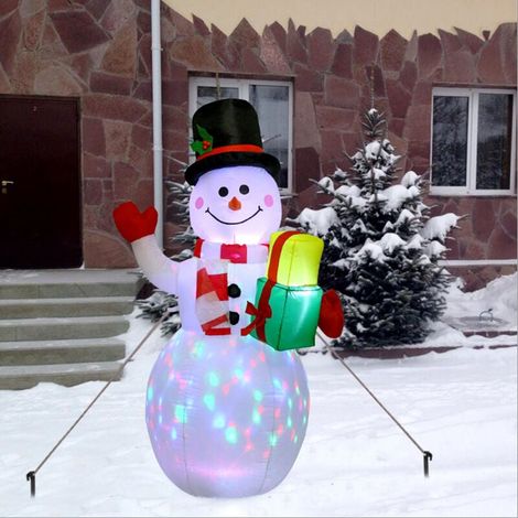 Weitere Weihnachtsdekorationen, 1,5 m großer aufblasbarer Schneemann mit rotierenden LED-Lichtern für Weihnachtsfeiern, drinnen und draußen im Garten, schnelles Aufblasen (1/4)