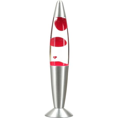 Bardusch-Lampe à lave aluminium verre rouge/argent 36 cm, E14 incluse, rétro jeunesse, ambiance table (1/5)