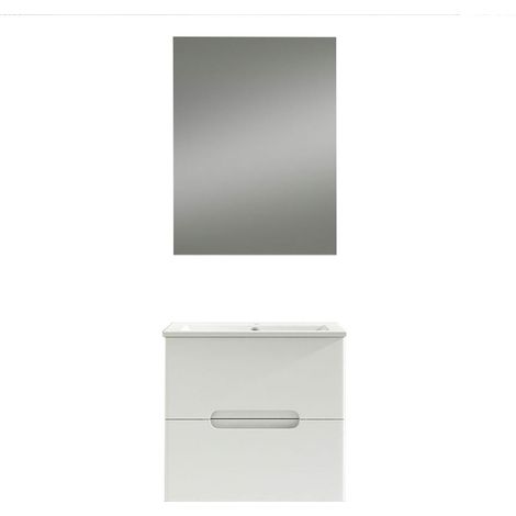 Kibath Mueble de baño con Lavabo, Espejo y Aplique LED VICTORIA 60x45 cm acabado BLANCO mate 2 cajones suspendido (1/5)