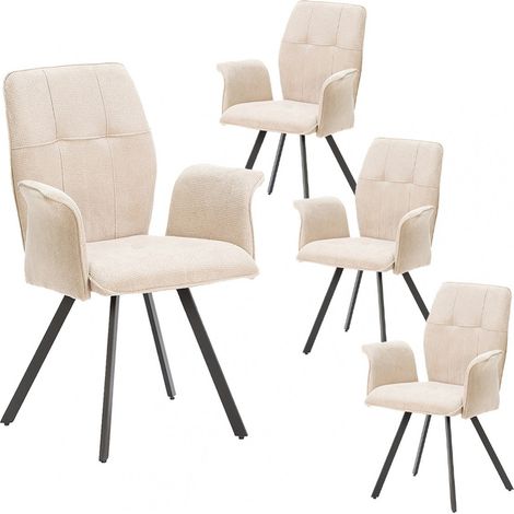 SELMA - Lot de 4 Fauteuils Tissu Beige Effet Tricoté Pieds Métal Noir (1/5)