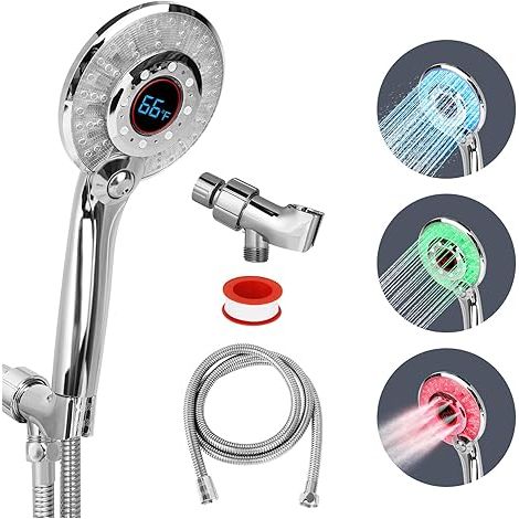 Handbrausekopf mit Digitalanzeige, 3 Strahlarten und 3-farbiger LED-Temperaturregelung (1/5)