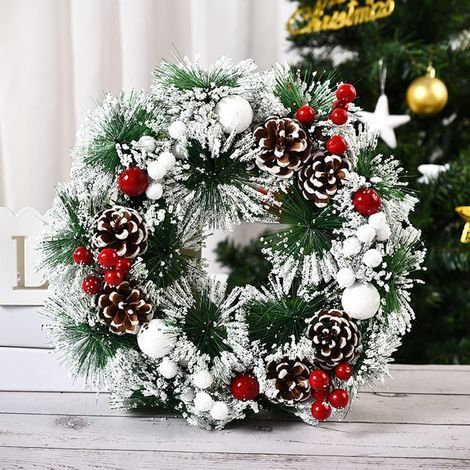Guirlande de Noël, décoration murale de vitrine à suspendre pour porte d'hiver 12,6" avec pommes de pin, grappes de baies (1/5)