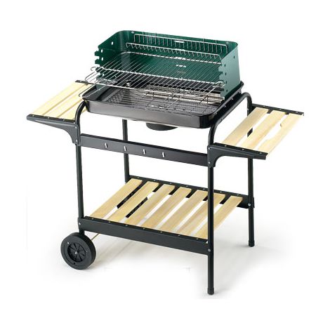 Barbecue Carbonella Portatile Carrello Ruote Ripiani Legno Carbone Ompagrill (1/3)