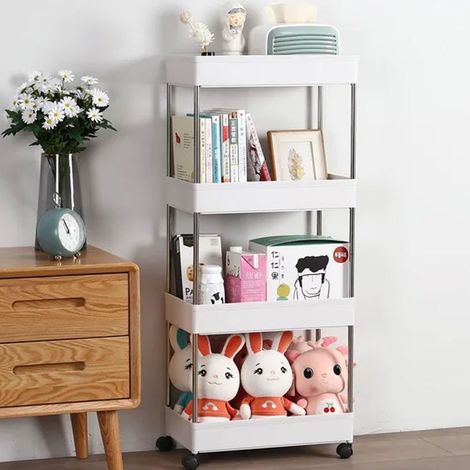 Carrello Carrellino Multiuso Mobile Spazi Stretti Portaoggetti 4 Ripiani Bianco (1/5)