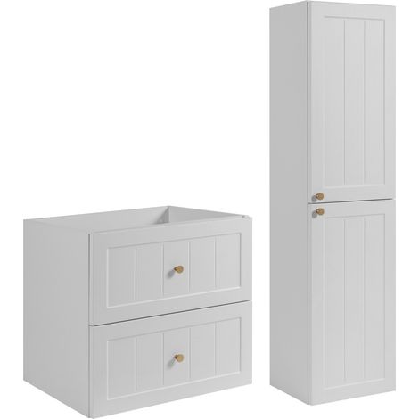 Rodan Badmöbel Set Weiß, Waschbeckenunterschrank 46 x 60 x 57 cm und Hochschrank 27 x 35 x 136 cm, feuchtraumgeeignet