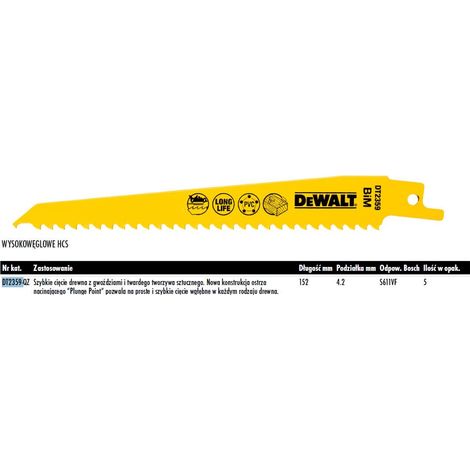 DeWalt DT2359-QZ - Hoja de sierra de sable para cortes rápidos en madera con clavos y plásticos duros
