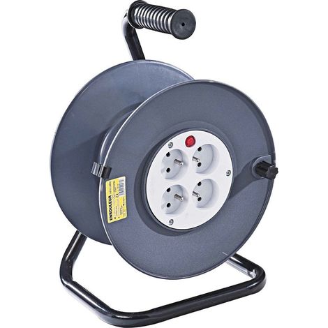 Enrouleur électrique 40m – 4 prises 2P+T 16A – Coupe-circuit thermique 16A – Puissance 3000W pour chantiers humides (1/4)
