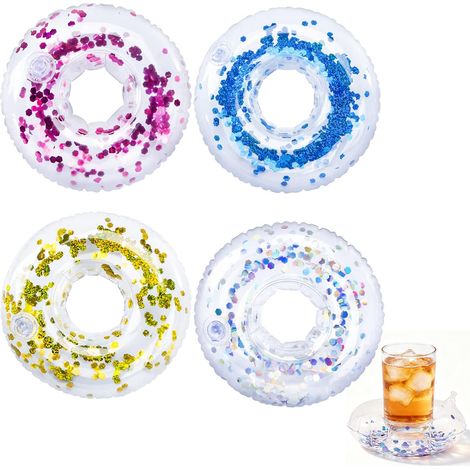 4 Pièces Porte Gobelet Gonflable, Porte Verre Gonflable Piscine, Bouée Verre Piscine pour Fête sur La Plage, pour Bière, Cocktail, Eau