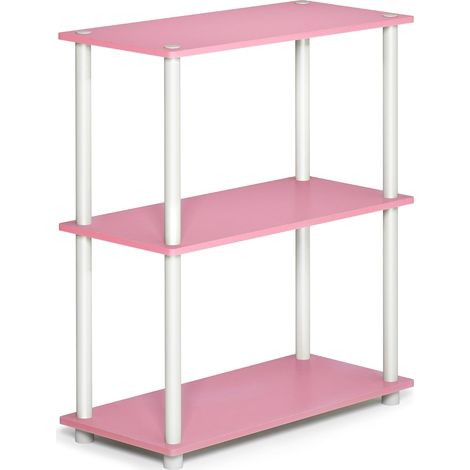 1 - Étagère De Rangement - Présentoir 3 Niveaux - Assemblage Sans Vis - Pour Salon Chambre Bureau - Rose Et Blanc - 59,94x75,18x29,46cm