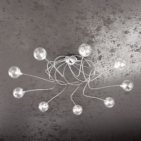 Plafoniera Contemporanea Super Ball Metallo Cromo Vetro Pirex 9 Luci G9 (1/2)