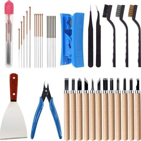 35 Pièces Kit D'accessoires D'imprimante 3D, 7 Taille Nettoyage Aiguilles, Pince à épiler, Pinces, Grattoir, Nettoyer les Couteaux pour Retrait, Cettoyage, Finition du Modèle D'impression 3D (1/5)
