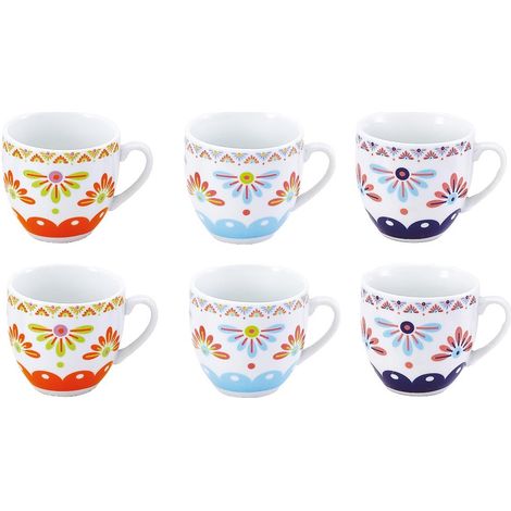 Set 6 Tazze Tazzine da Caffè in Ceramica senza Piattini Anita Color (1/2)