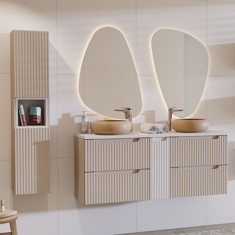 Set di mobili da bagno doppio lavabo Riva cachemire 140cm