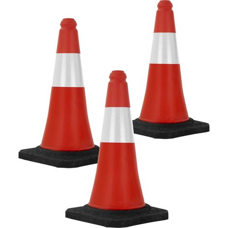 ECD Germany 3 Stück Verkehrskegel Pylone 51 cm, Rot-Weiß, Leitkegel mit schwerem Fuß, Verkehrsleitkegel mit weißen reflektierenden Streifen, Warnleitkegel Warnkegel Verkehrshütchen Markierungskegel