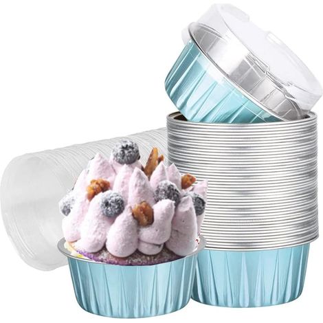 Lot de 50 moules à cupcakes avec couvercles, 125 ml, moules à muffins jetables en aluminium (cafran),Parent,Kafran (1/5)