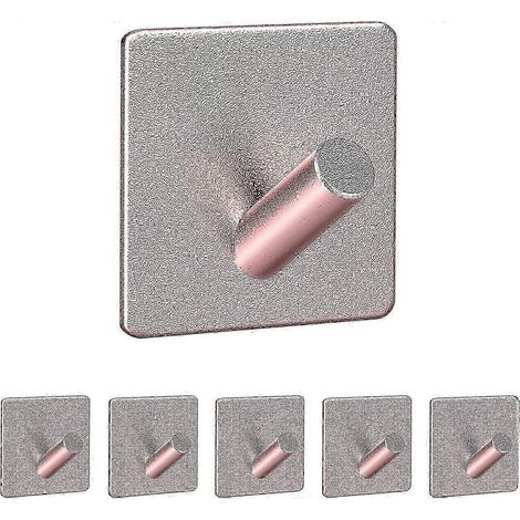 Crochets muraux robustes, paquet de 6, crochets adhésifs pour vêtements, crochets de porte en acier inoxydable, étanches, aucun perçage requis, crochets adhésifs, 26-27 rose. (1/4)