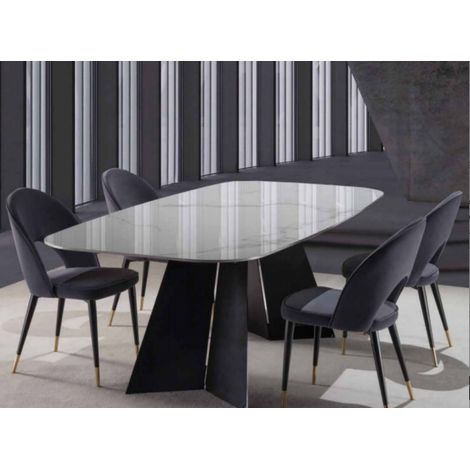 Table de repas design en céramique de marbre blanc de Carrare et pieds métal noir Empereur 200 cm-Longueur 200 cm (1/5)