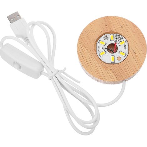 Socle lumineux LED en bois pour présentoir à boule de cristal, lampe de chevet USB avec lumière chaude, forme ronde, pour objets d'art en verre. (1/2)