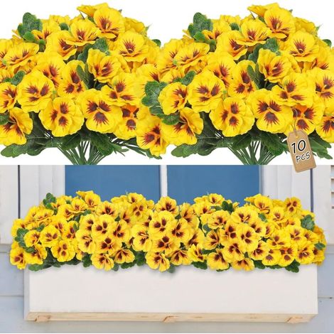 Décoration Extérieure avec 10 Fleurs Artificielles Jaunes - Résistantes aux UV et Intempéries Pour Jardin, Fenêtre, Plastique Haut de Gamme (1/5)