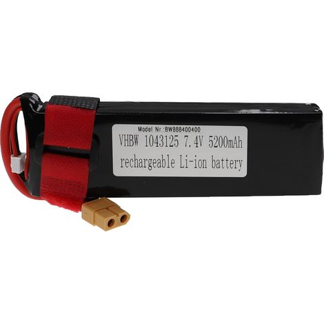 vhbw Batería recargable compatible con XT60 clavija (m) para modelismo por ej. coche carreras, avión (5200mAh, 7,4V, Li-poli, 135 x 44,5 x 22,5mm)
