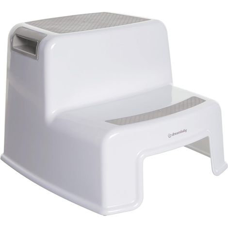 2-stufiger Kindertritthocker – 1 Stück – Robustes, weiß-graues Kunststoffmaterial – Rutschfest – Für Bad und Schlafzimmer – 36 x 32 x 26 cm (1/5)