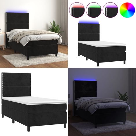 Cama box spring colchón y LED terciopelo negro 90x200 cm - Colchón con LED - Cama box spring