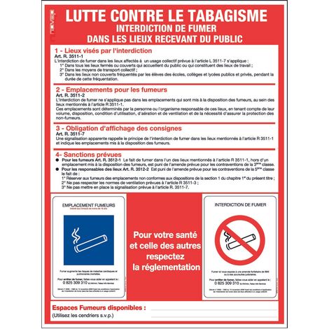 Panneau lutte contre le tabagisme 400x300mm - 4300375