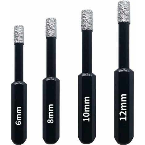 [JAMAIS UTILISÉ]Coffret 4 Forets diamant pour Carrelage, Céramique, Grès Cérame, Tuiles, Verre, Pierre. Professionnelles Mèches Diamantées Scies-Cloches - 6mm 8mm 10mm 12mm