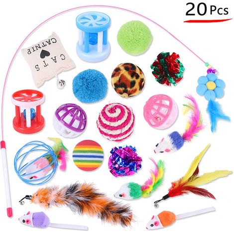 Jouet Pour Chat - Baguette Teaseur + Tunnel + Souris + Balles - 20 Pièces - Jouets Intérieurs Pour Chats et Chatons - Lot Complet (1/5)