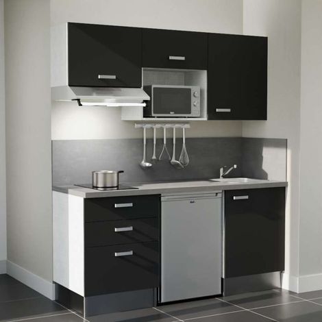 Kitchenette K20 Noir - Plan de travail Gris béton - Crédence : Oui - Electroménager : Inox (1/5)