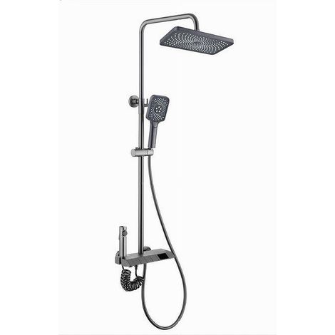 Cleafe - Set Saliscendi Doccia Colonna Bagno Rubinetto Soffione Doccetta Bidet Grigio 87347 -