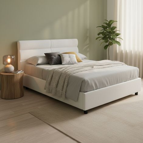 Letto Matrimoniale Briatico, Letto Matrimoniale Materasso Incluso, Sfoderabile Made in Italy, Contenitore, Bianco (1/5)