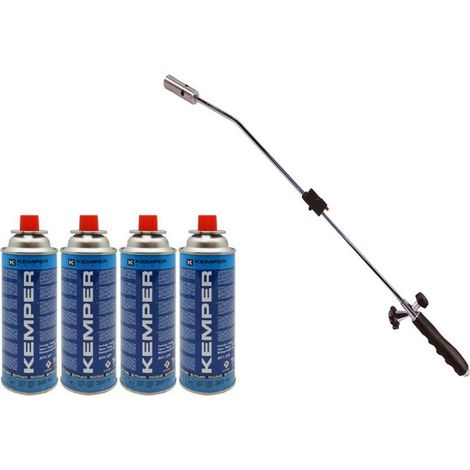 Kemper – Désherbeur thermique gaz avec 4 recharges butane – Flamme réglable jusqu'à 1200°C – Poignée ergonomique – Lance de 80 cm (1/5)