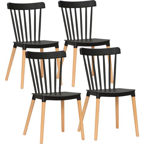 Lot de 4 chaises scandinaves à dossier haut, assise en polypropylène, pieds hêtre, 48 x 52,5 x 83 cm, noir (1/5)