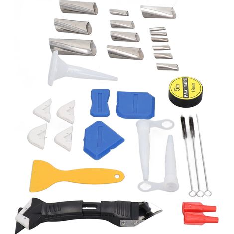 Lot de 31 outils de finition joint silicone acier inoxydable racleur nettoyant mastic bain cuisine (1/5)