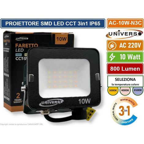 UNIVERSO AC-10W-N3C FARO PROIETTORE SMD LED FLOODLIGHT 10W SLIM IP65 COLORE NERO CCT 3in1 COLORE LUCE SELEZIONABILE (1/5)